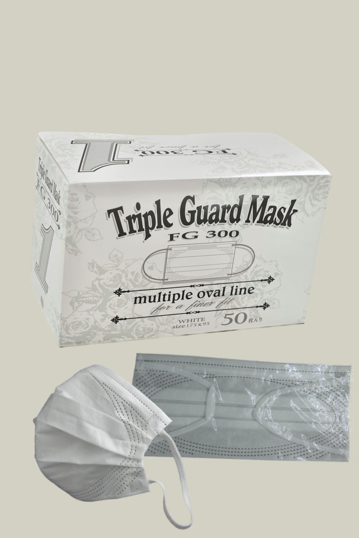 平面マスク・3層・トリプルガードマスク・多重オーバルライン・オメガプリーツタイプ・５０枚入り個別包装